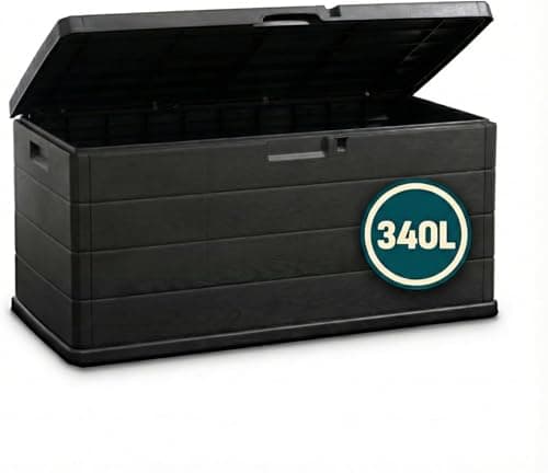 Image of OutdoorOasis Large Garden Storage Box 340L – Plastic Outdoor Cushion Storage Chest with Lockable Lid – Water Resistant Deck Box for Parcels, Tools & Toys, Grey