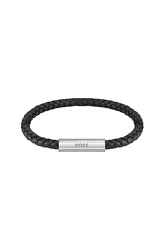 Image of BOSS Jewelry Men's BRAIDED LEATHER Collection Bracelet Black - 1580152