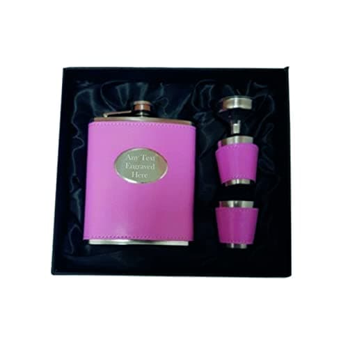 Image of [Custom] Personalised Engraved Pink 7oz Hip Flask Gift Set, with 2 Cups and Funnel