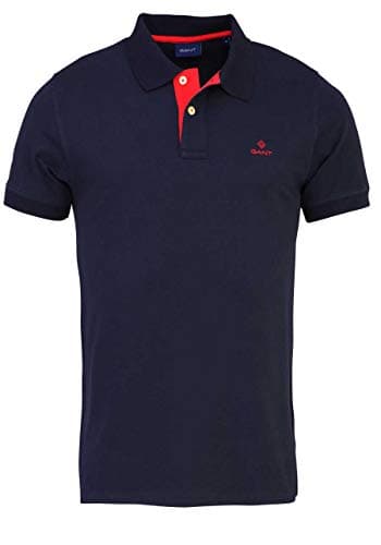 Image of Gant Men's Contrast Collar Pique Ss Rugger Polo Shirt Not Applicable, Blue (Evening Blue 433), Medium