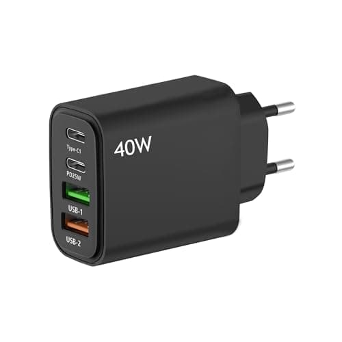 Image of EU travel adapter charger, 2 USB C and 2 USB A Ports European Plug Adaptor with Type C and USB A, European Wall Fast Charger compatible with iPhone, Samsung and others
