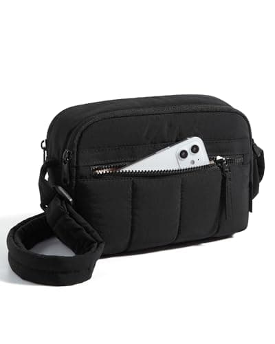 Image of bagsmart Cross Body Bag Women, 2.4L Crossbody Purse Mini Puffy Shoulder Handbag Wallet with RFID Blocking Slots for Travel Daily Hiking, Black-small