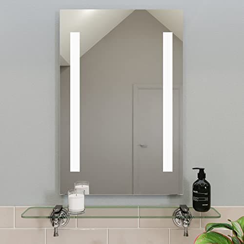 Image of Croydex Thornton Bathroom Mirror with Lights - Easy to Install Bathroom LED mirror Battery Operated with All Fittings Included, Two Light Strips, Touch Button Power Switch, 60x40cm