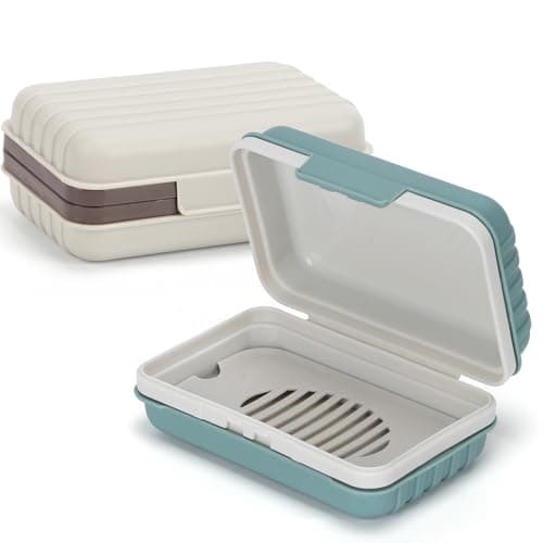 Image of Alyvisun 2 Pcs Travel Soap Case with Lid, Portable Soap Dish, Soap Box with Draining Board, Waterproof Leakproof Soap Container Holder for Shower Travel Outdoor(Green & White)