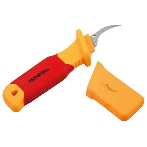 Image of Faithfull VDE Stripping Knife with Sickle Blade – Wire Stripping Tool with Sharp, Curved 60 CRV Steel Blade, Insulated PP & TPR Ergonomic Handle with Non-Slip Grip for Electricians & Technicians
