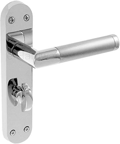Image of Jedo JV438PC/SC Mitred Door Handle Bathroom Set 185 X 39mm Polished Chrome / Satin Chrome