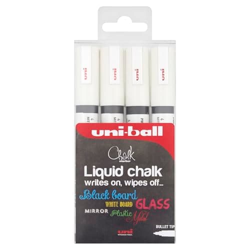 Image of Uni-Ball F804500 522598 uni Chalk Marker, Broad Bullet Tip - White, Pack of 4