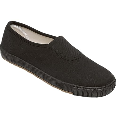 Image of MyShoeStore Unisex Canvas School PE Gym Sports Plimsolls with Slip On Design, Black, UK 4