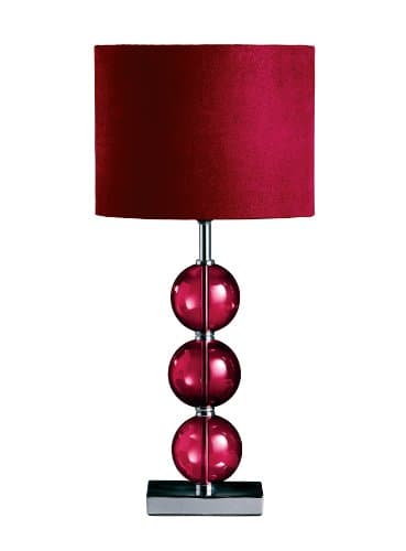 Image of Premier Housewares Bedside Table Lamp Ceramic Effect Bedside Lamp Chrome Base Table Lamps for Lounge Desk Lamp Lamp Shade H51 Cm X W24 Cm X D24Cm, Red