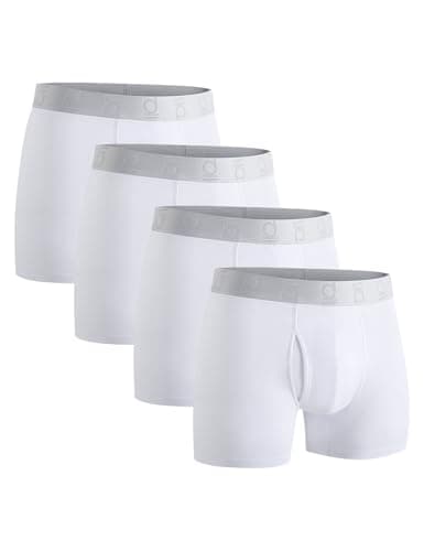 Image of Mens Boxers Shorts, Cotton Breathable Underwear Open Fly Stretch Comfortable 4 Pack Underpants No Itchy Labels Boxers Gift Set White