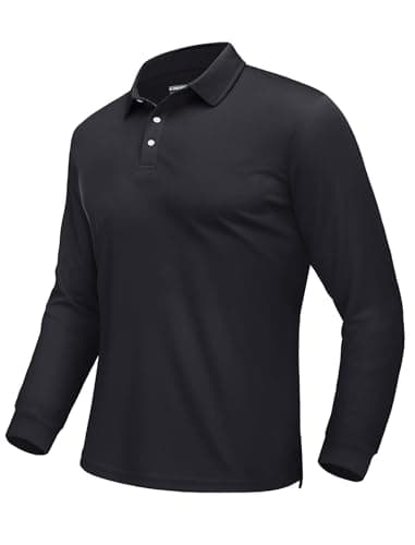 Image of EKLENTSON T Shirts for Men Long Sleeve Casual Polo Shirts Breathable Wicking Sports Golf Shirts Quick Dry Work Polo Tops with 3 Buttons Black,2XL