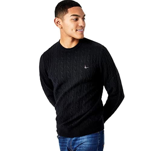 Image of Jack Wills Mens Marlow Merino Wool Cable Knit Sweater Black L