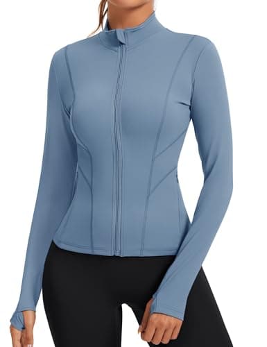 Image of Rapbin Gym Tops for Women Long Sleeve Running T-Shirt Half Zip Sports Fitness Jacket Workout with Thumb Holes(Deep Grey Blue,M)