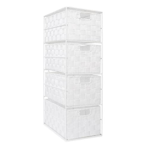 Image of EHC Woven 4 Drawer Storage Unit Cabinet For Bathroom, Bedroom - White