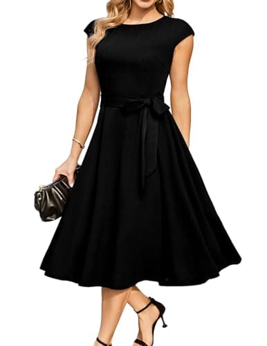 Image of DRESSTELLS Wedding Guest Dresses for Women UK, Modest Formal Party Prom Evening Cocktail Bridesmaid Casual Funeral Dress, Summer 2026 Black S