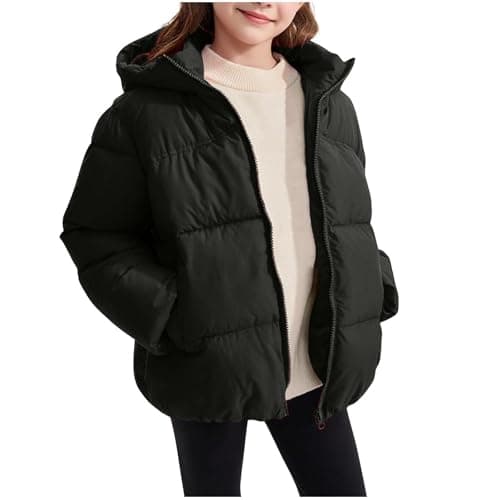 Image of AMhomely Kids Padded Jacket-Winter Down Coat with Pocket,Full Zip,Oversized,Outdoor,Bodywamer Puffer Jacket,Boys Girls,Winter Quilted Coats for 3-12 Years School A Black 9-10 Years
