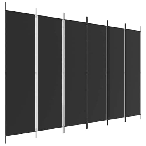 Image of vidaXL 6-Panel Room Divider, 300x200 cm, Polyester Fabric & Iron Frame, Black, Foldable Privacy Screen, Movable Partition Wall, Bedroom & Office Separator, Home Décor
