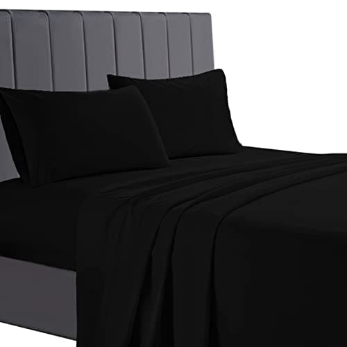 Image of A ATH COLLECTION Egyptian Cotton Flat Sheet, 200 Thread Count Cotton Soft, Fade & Wrinkle Resistant Flat Bed Sheets (King, Black)
