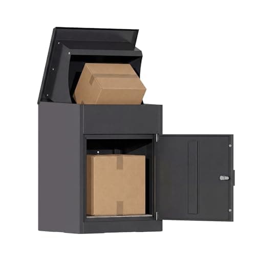 Image of BIRCHTREE Small Parcel Drop Box with Lock & 2 Keys, 58cm Height, Secure Parcel Delivery Box, Weatherproof Outdoor Metal Parcel Box with Anti-Theft Design, Wall or Floor Mounted, Grey