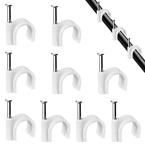 Image of Cable Clips, 7 mm 100 Pcs Nail Clips Strong Durable White Round Cable Tacks, Wall Wire Tidy Holder Clip Management Cable Pins…