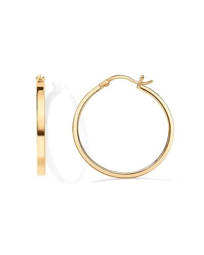Image of PAVOI 14K Yellow Gold Plated 925 Sterling Silver Post Lightweight Hoops | Yellow Gold Hoop Earrings for Women 30 Millimiters