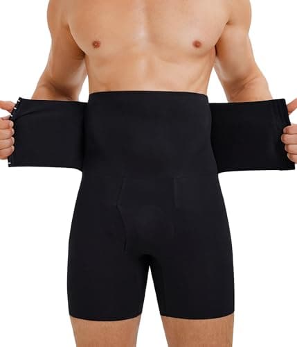 Image of Nebility Men's Shapewear Tummy Control Shorts High Waist Underwear Slimming Body Shaper Compression Boxer Brief (Black, M)