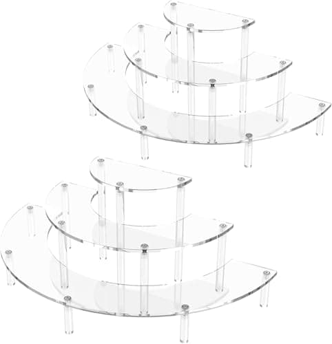 Image of LATERN 2Pcs Acrylic Riser Display Shelf, 3-Tier Large Clear Display Organizer Half Moon Tabletop Riser Stand Holder for Perfume Cupcake Figures Dessert Cosmetics Lotion Cream Cologne (38CM x 15CM)