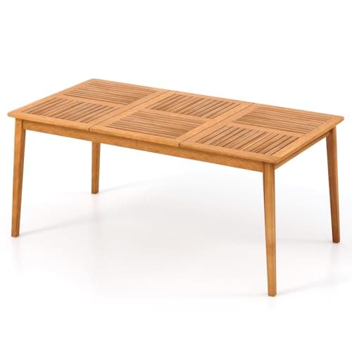 Image of COSTWAY 8 Seater Outdoor Dining Table, 170/200 x 90cm Rectangular Acacia Wood Garden Tables with Built-in Umbrella Hole, Wax Oil Finish Large Bistro Table for Patio Poolside Backyard (170 x 90 x 75cm)