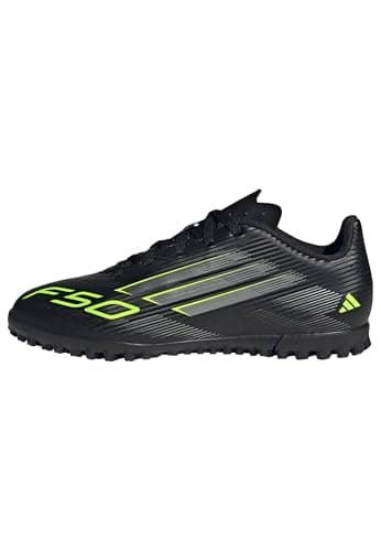 Image of adidas Unisex Kids F50 Club Turf Football Boots Kids, core Black/Iron met./Lucid Lemon, 3.5 UK