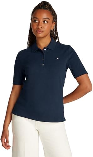 Image of Tommy Hilfiger Women's Regular Fit Short Sleeve Polo Shirt, Blue (Dark Night Navy), M