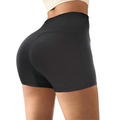 Image of Sahunfri Women's High Waist Hot Pants, Stretchy Mini Shorts, Yoga Workout Booty Shorts Gym Cycling Sports Running Leggings (UK, Alpha, One Size, Regular, Regular, XS, Black)