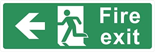 Image of 315mm x 105mm x 3mm premium composite aluminium Fire exit sign (left arrow) with rounded corners. Permanent signs for buildings