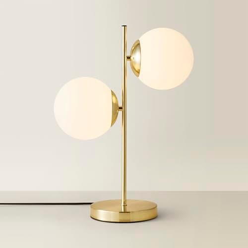 Image of ValueLights | Modern 2 Light Gold Stem Table Lamp with White Frosted Glass Shades | Table Lamps, Home Décor & Improvement Essential