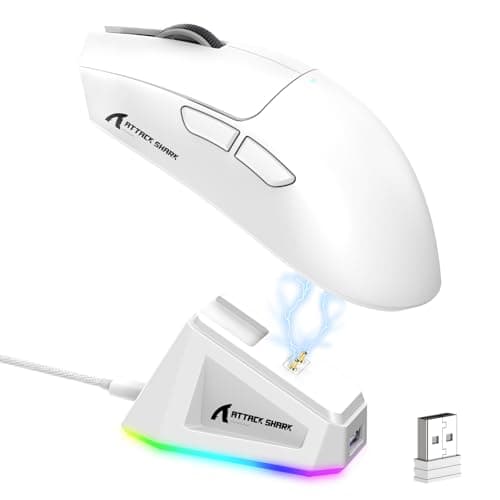 Image of LexonElec ATTACK SHARK X11 Wireless Gaming Mouse with RGB Magnetic Charging Dock, PixArt PAW3311 Sensor, Lightweight 59g Tri-Mode Gaming Mouse, Wired/2.4G/BT, Up to 22K DPI for PC/Mac-White