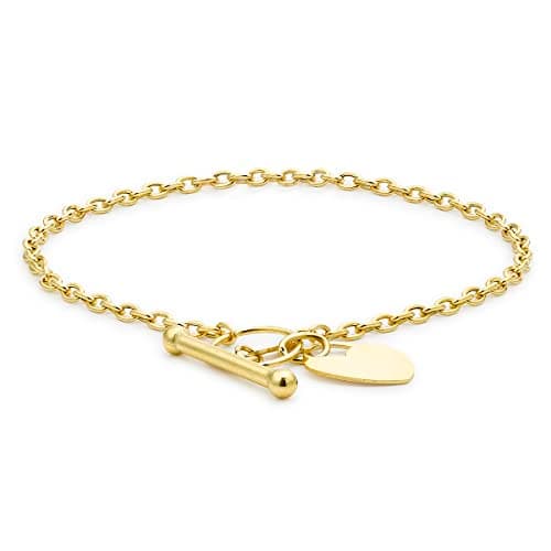 Image of CARISSIMA Women's 9ct Yellow Gold Heart Tag T-Bar Bracelet of 18cm/7"