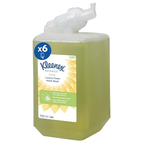 Image of Kleenex Botanics Fresh Luxury Foam Hand Soap 6386 - Scented Foaming Hand Wash - 6 x 1 Litre Green Liquid Soap Refills (6 Litre total)