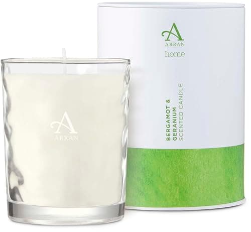 Image of Arran Sense of Scotland Bergamot & Geranium Scented Glass Candle (35cl) Tender Green Bergamot & Citrus with Warm Geranium, Approx 35hr Burn Time