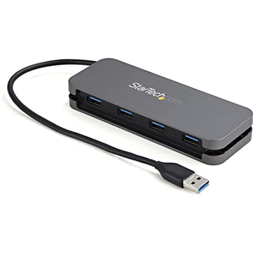 Image of StarTech.com 4 Port USB 3.0 Hub 5Gbps 4A - 11in Cable, Black, Space Gray, HB30AM4AB