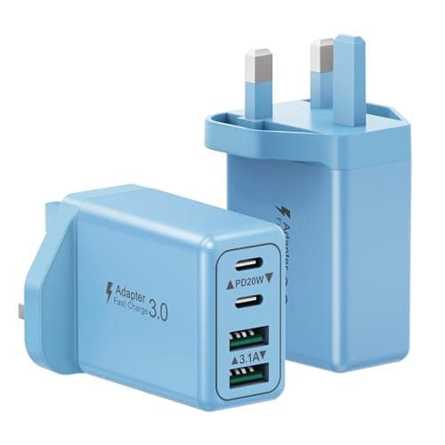 Image of Suiwel 40W 4-Port USB C Fast Charger Plug UK Dual PD Power Adapter+QC Wall Plug, Multiport USB Plug Multi Type C Charging Plug for iPhone 17/16/15/14 Pro Max/Plus/13/12/11,Samsung, iPad, 2-Pack