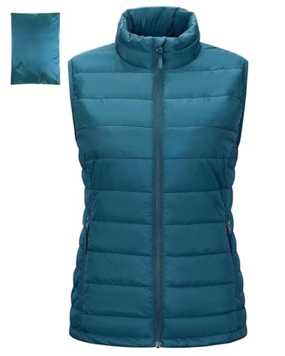 Image of Outdoor Ventures Womens Puffer Gilet Packable Quilted Vest Padded Outwear Vest Bodywarmer Ladies Windproof Sleeveless Jacket Hiking Running Golf Riding Ceramic Blue L