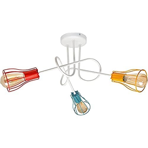 Image of Helam Oxford Multi Arm Semi Flush Ceiling Light White, Orange, Red, Turquoise 64cm