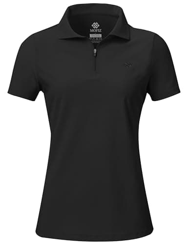 Image of AjezMax Women's Short Sleeve Polo Shirts Lady-fit Casual Summer UPF50+ Sports Golf Work Tee Tops Black L