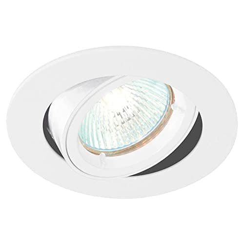 Image of National Lighting Recessed Lighting - Mains Powered LED Spot Lights Downlights for Ceiling - IP20 Rated GU10 Fitting for Halogen or LED - Gloss White Finish, Adjustable Tilt Version