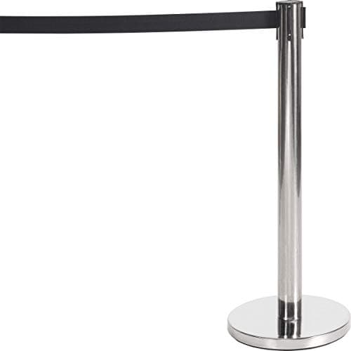 Image of Queue Barrier, Retractable Belt, Pull Out Safety Tape, Queuing Post, Chrome Base with (Chrome Post, Black Belt)