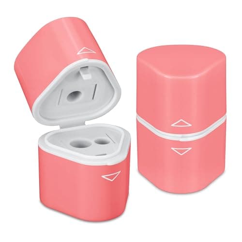 Image of Pencil Sharpeners with Container – Perfect for Kids, Students, Artists – Manual Pencil Sharpener Pack of 2 (Pink)