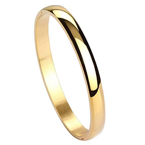 Image of MILAKOO Womens 6MM Stainless Steel Bracelet Gold Plain Polished Finish Oval Bangle Cuff