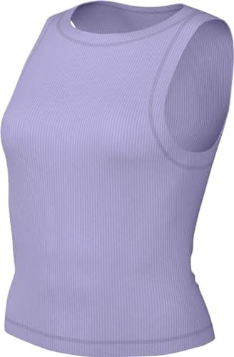 Image of Nike Women's Damen One Dri-fit Rib Tank Nv Top, Lilac Bloom/Daybreak/White, XL