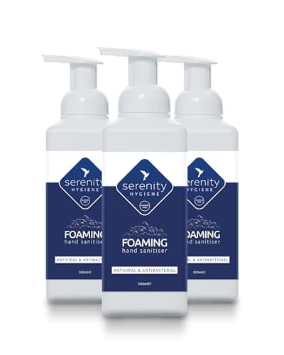 Image of Serenity Hygiene Alcohol Free Foaming Hand Sanitiser 500ml - Unscented Antibacterial Antiviral Foam - Hospital Grade, Kills MRSA C.Diff Norovirus, Skin Friendly Pack of 3