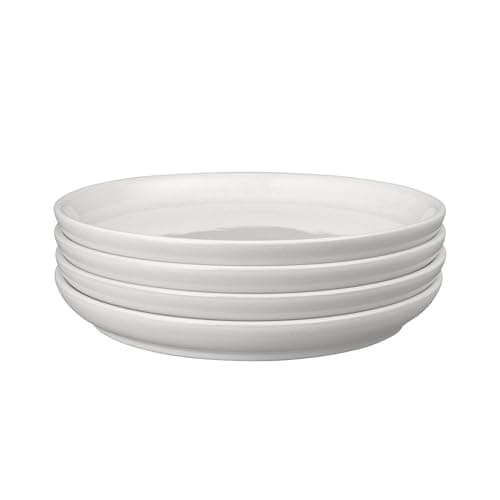 Image of Denby - Elements Medium Stone White Coupe Plates Set of 4 - Dishwasher Microwave Safe Crockery 26cm - White Ceramic Stoneware Tableware - Chip & Crack Resistant Lunch Plates