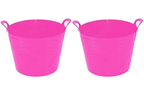 Image of (Pack of 2) 26 Litre Medium Flexi Tub Garden Home Flexible Colour Storage Container Bucket Polyethylene Flexi Tub- MADE IN U.K (Pink) (26L Litre Flexi)
